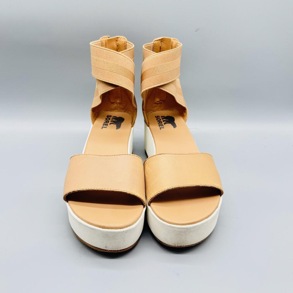 Sorel Sandals Womens 9.5 Brown Joanie II Platform Wedge Ankle Strap Zip Shoes - Picture 3 of 11